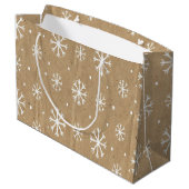 Natural Kraft Style White Snowflake Pattern Groot Cadeauzakje (Achterkant Gekanteld)