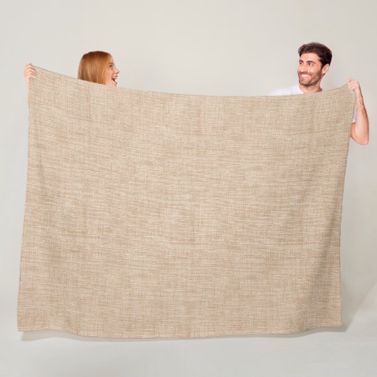 Natural Linen Fabric Texture in Warm Beige Fleece Deken (In situ)