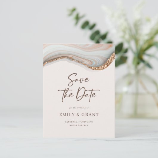 Natural Marble Agate Save the date briefkaart (Staand voorkant)
