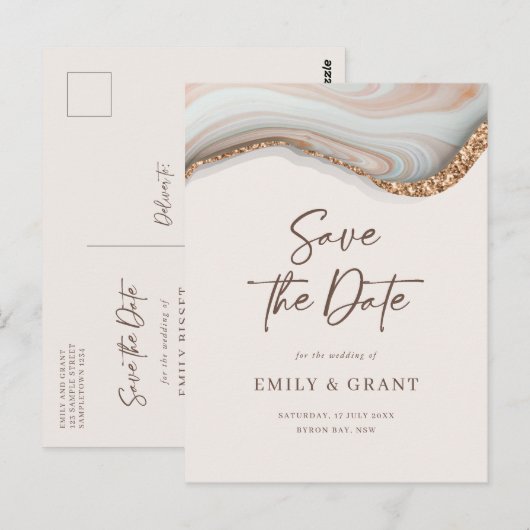 Natural Marble Agate Save the date briefkaart (Voorkant / Achterkant)