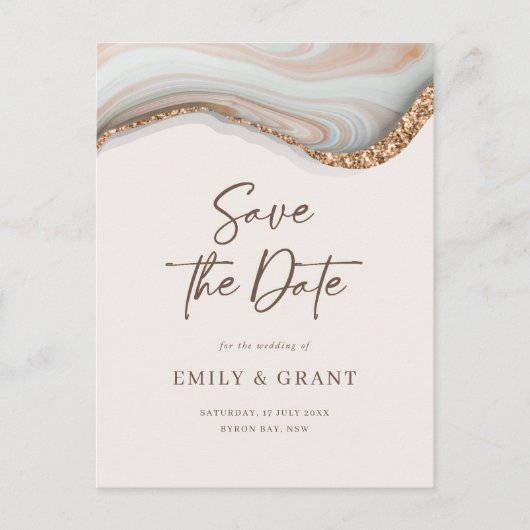 Natural Marble Agate Save the date briefkaart (Voorkant)
