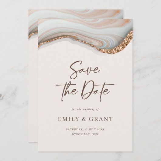 Natural Marble Agate Save the Date Invitation Kaart (Voorkant / Achterkant)
