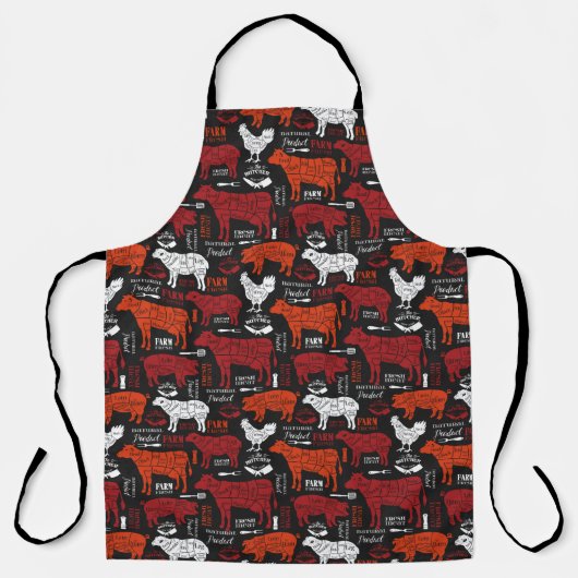 Natural Meat Cuts Pattern Cow Hog Chicken Sheep Schort (Voorkant)
