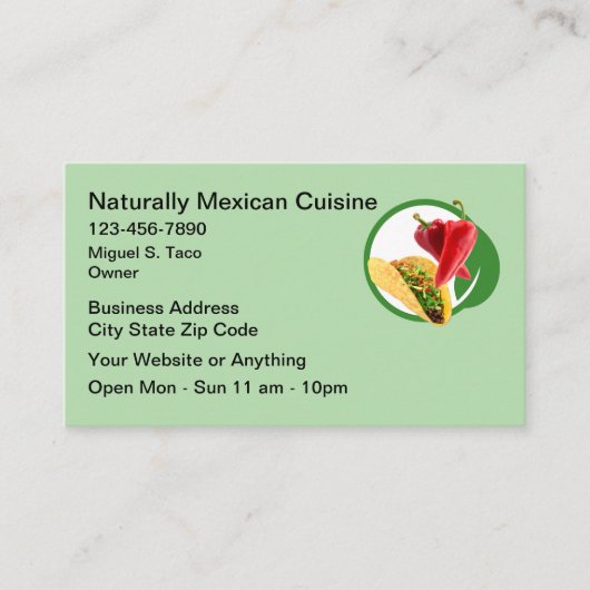 Natural Mexican Cuisine Business Cards Visitekaartje (Voorkant)