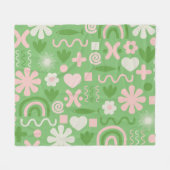 Natural Miscellany Pattern Lime Green and Pink Fleece Deken (Voorkant (Horizontaal))