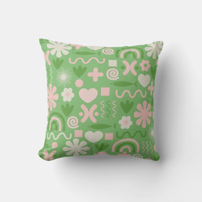 Natural Miscellany Pattern Lime Green and Pink Kussen (Voorkant)