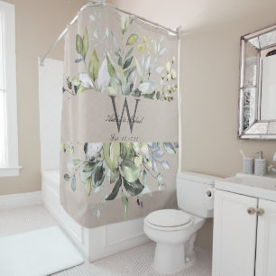 Natural Neutral Greenery Monogram Wedding Keepomwi Douchegordijn