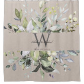 Natural Neutral Greenery Monogram Wedding Keepomwi Douchegordijn (Voorkant)