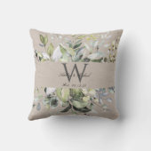 Natural Neutral Greenery Monogram Wedding Keepomwi Kussen (Achterkant)