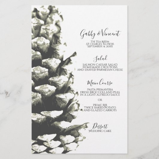 Natural Pine Cone op White Wedding Menu (Voorkant)