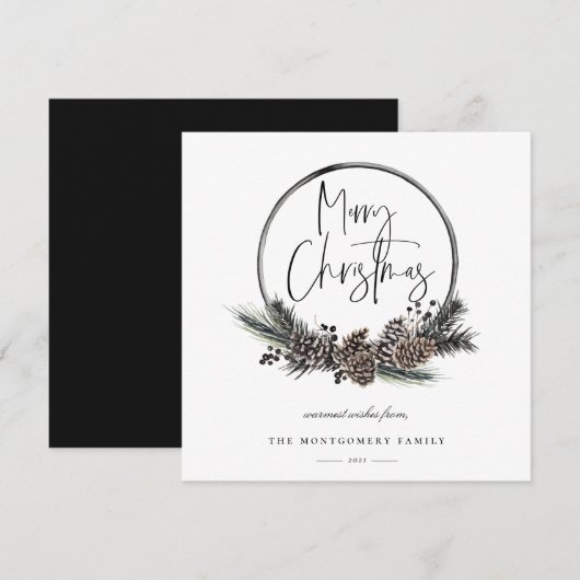 Natural Pine Hoop Wreath Holiday Card (Voorkant / Achterkant)
