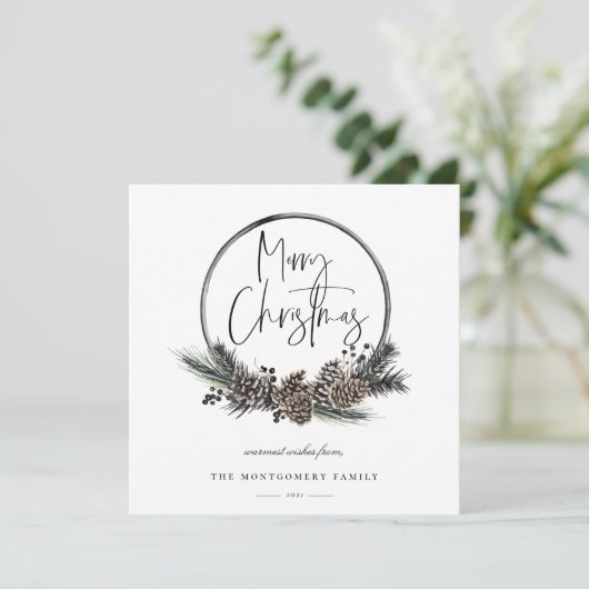 Natural Pine Hoop Wreath Holiday Card (Staand voorkant)
