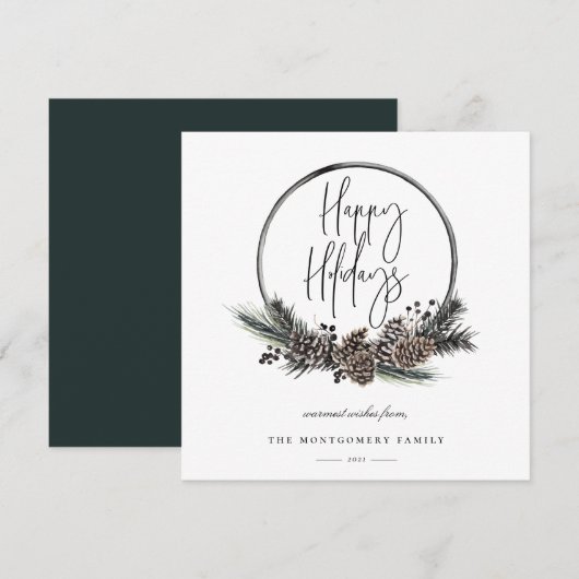 Natural Pine Hoop Wreath Holiday Card (Voorkant / Achterkant)