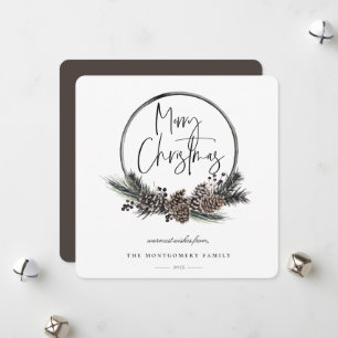 Natural Pine Hoop Wreath Holiday Card Feestdagenkaart