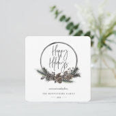 Natural Pine Hoop Wreath Holiday Card Feestdagenkaart (Staand voorkant)