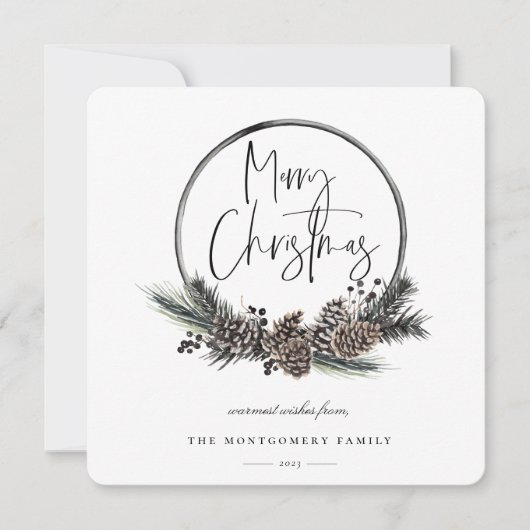 Natural Pine Hoop Wreath Holiday Card Feestdagenkaart (Voorkant)