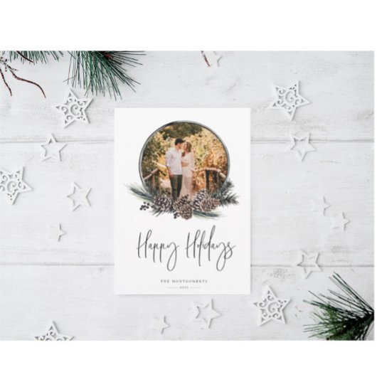 Natural Pine WreatPhoto Holiday Card