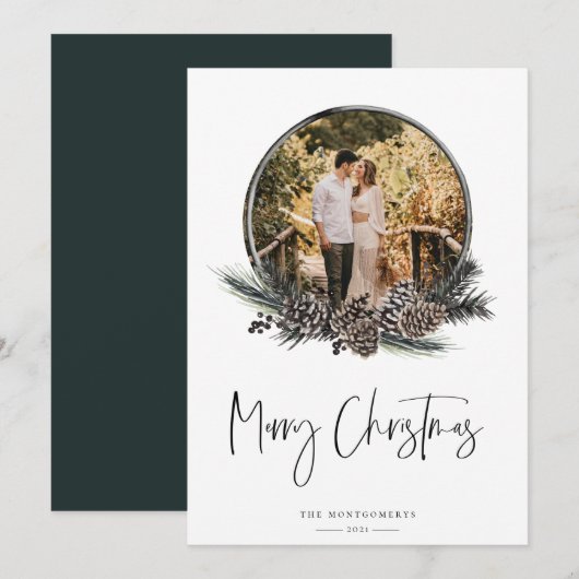 Natural Pine WreatPhoto Holiday Card (Voorkant / Achterkant)