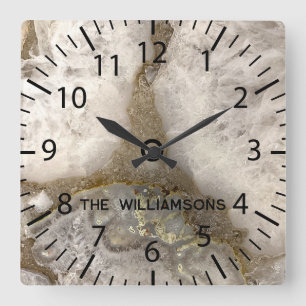 Natural Quartz Geode Stone Vierkante Klok