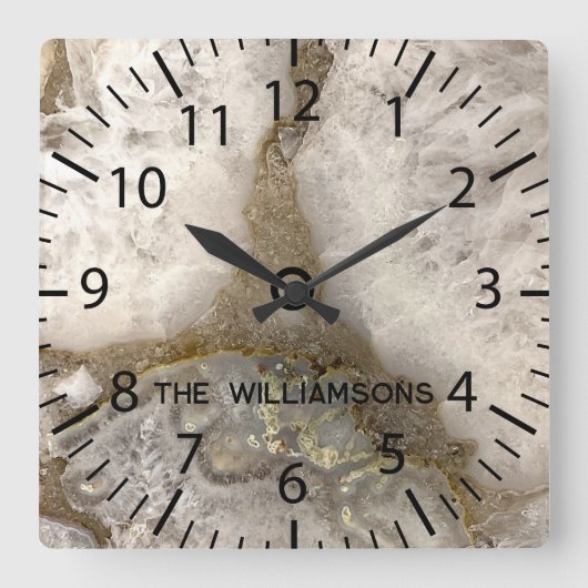 Natural Quartz Geode Stone Vierkante Klok (Voorkant)