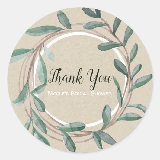 Natural Rustic Kraft Botanical Leaf Wreath Ronde Sticker (Voorkant)