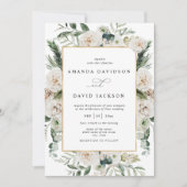 Natural Rustic Pine Greenery White Floral Wedding Kaart (Voorkant)