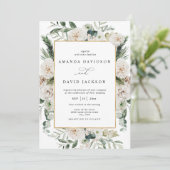 Natural Rustic Pine Greenery White Floral Wedding Kaart (Staand voorkant)