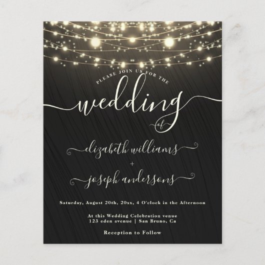 Natural Rustic Wood & Black White Lights bruiloft Flyer (Voorkant)