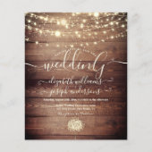 Natural Rustic Wood & White Lights String bruiloft Flyer (Voorkant)