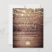 Natural Rustic Wood & White Lights String bruiloft Kaart (Voorkant)