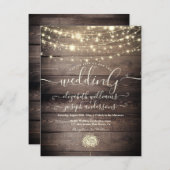 Natural Rustic Wood & White Lights String bruiloft Kaart (Voorkant / Achterkant)