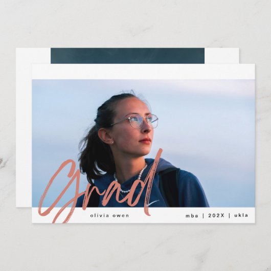 Natural Tan Brush Afstudeerder Two Photo Modern Aankondiging (Voorkant / Achterkant)