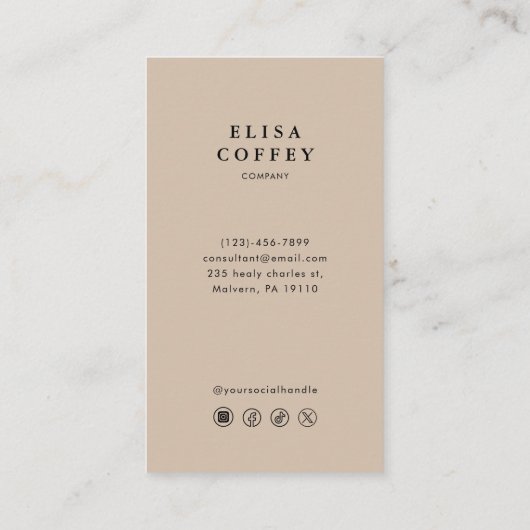 Natural Texture Earth Tone Minimalist Consultant Visitekaartje (Achterkant)
