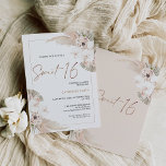 Natural Tones Boho Pampas Grass Sweet 16 Birthday Kaart<br><div class="desc">Natuurlijke Tones Boho Pampas Grass Sweet 16 Birthday Invitation Bohemian inspireerde zoete uitnodiging op 16 verjaardag met twee oortsgekleurde en bleke roze florale arrangementen met pamapgras en palmbladeren. Deze zoete 16e verjaardagsuitnodiging bevat ook een modern kalligrafiekafbeelding als een rubriek in een faux gouden textuur van het roos. Ideaal voor iedereen...</div>