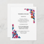 Natural Traditional Folk Birds and Flowers Wedding Informatiekaartje (Voorkant / Achterkant)