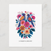 Natural Traditional Folk Birds and Flowers Wedding Informatiekaartje (Achterkant)