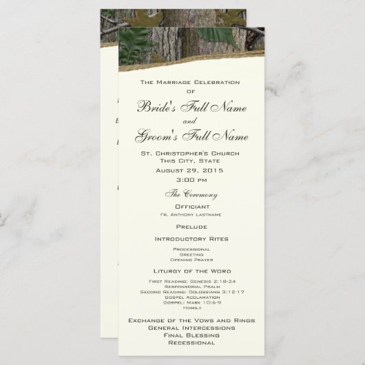 Natural Tree en Leave Camo Wedding Programma Programmakaart (Voorkant / Achterkant)