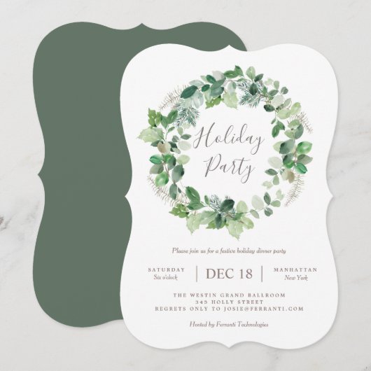Natural Warm Holiday Party Wreatitation Invitation Kaart (Voorkant / Achterkant)