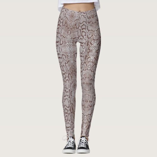 Natural White Brown Anaconda Snakeskin Leggings (Voorkant)