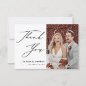 Natural White Elegant Script Modern Photo Wedding Bedankkaart (Voorkant)