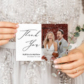 Natural White Elegant Script Modern Photo Wedding Bedankkaart