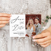 Natural White Elegant Script Modern Photo Wedding Save The Date