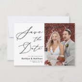 Natural White Elegant Script Modern Photo Wedding Save The Date (Voorkant)
