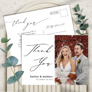 Natural White Elegant Script Weddenschap Bedankt Briefkaart