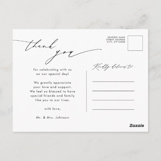 Natural White Elegant Script Weddenschap Bedankt Briefkaart (Achterkant)