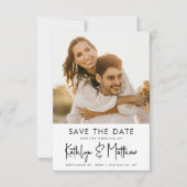 Natural White Fun Script Modern Photo Wedding Save The Date (Voorkant)
