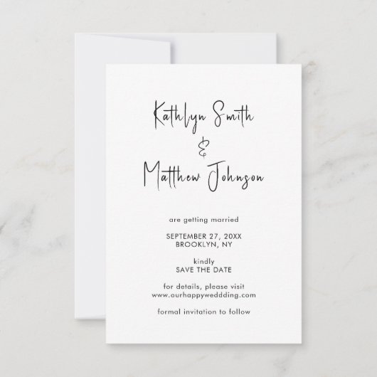 Natural White Fun Script Modern Photo Wedding Save The Date (Achterkant)