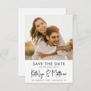 Natural White Fun Script Modern Photo Wedding Save The Date