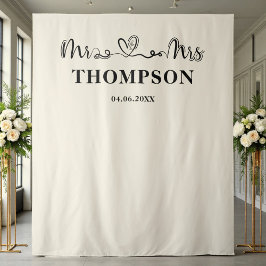 Natural White | Mr and Mrs Elegant Simple Backdrop Wandkleed