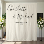 Natural White Script Minimalist Wedding Backdrop Wandkleed